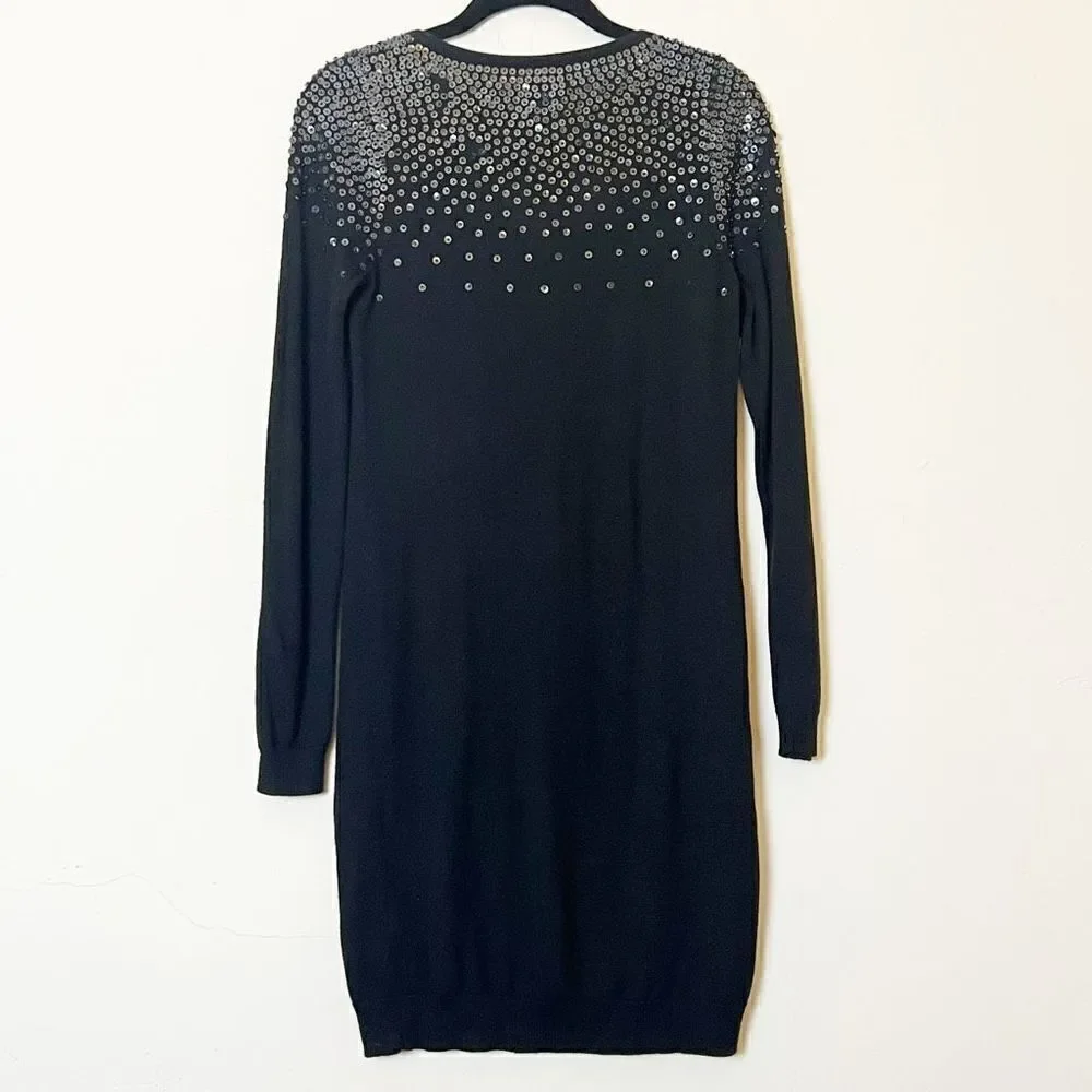 Reiss Sequin Wool Blend Mini Sweater Dress, Black Size Small